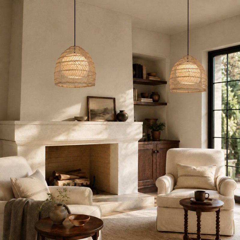 Clioan Bohemian Woven Rattan Pendant Light
