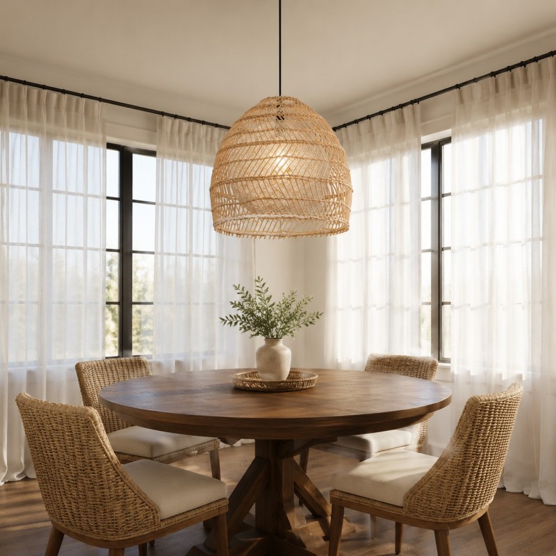 Clioan Bohemian Woven Rattan Pendant Light
