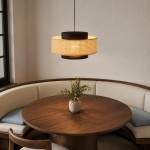 Nivara Rattan Linen Double Drum Pendant Light