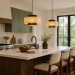 Nivara Rattan Linen Double Drum Pendant Light