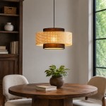 Nivara Rattan Linen Double Drum Pendant Light