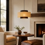 Nivara Rattan Linen Double Drum Pendant Light