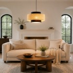 Nivara Rattan Linen Double Drum Pendant Light