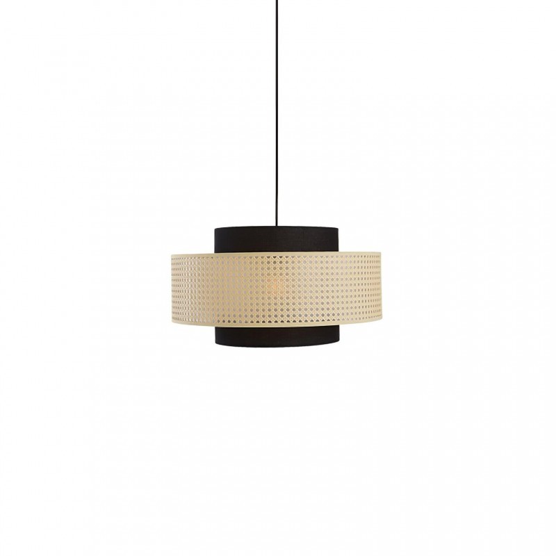 Nivara Rattan Linen Double Drum Pendant Light