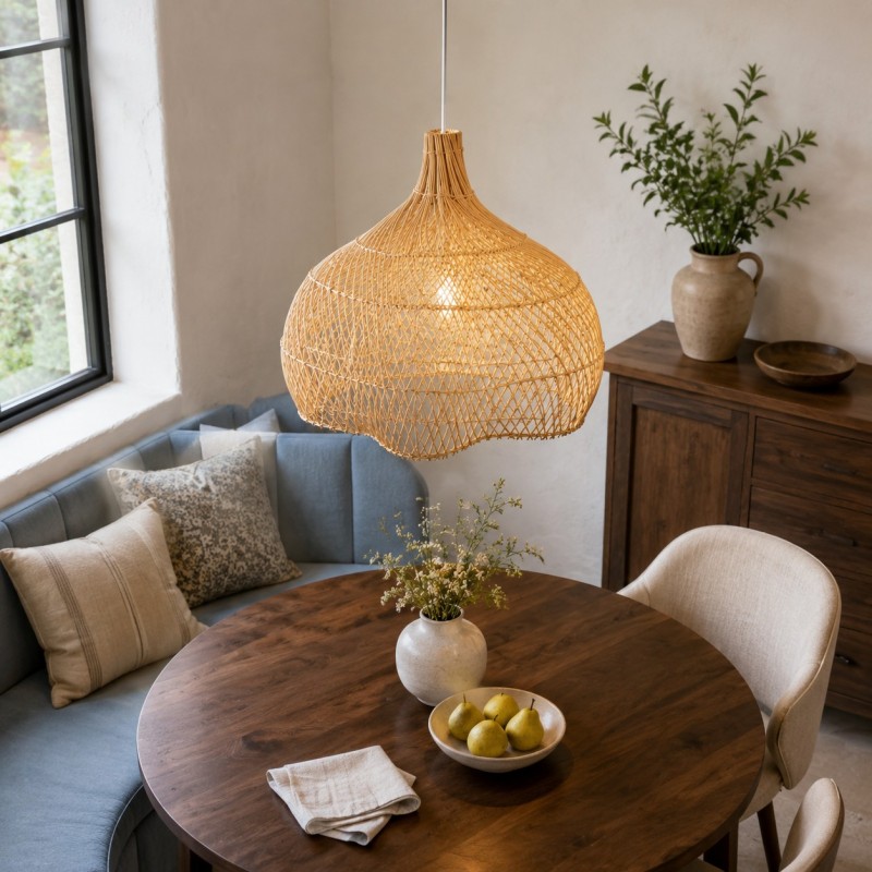 Janvi Rustic Farmhouse Style Rattan Novelty Pendant Light