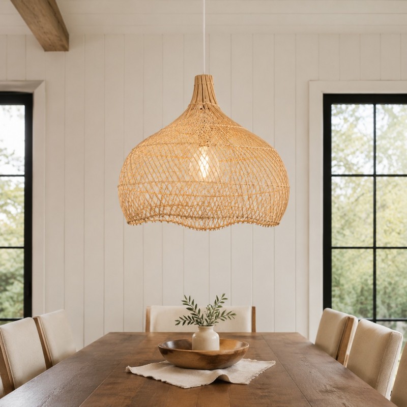 Janvi Rustic Farmhouse Style Rattan Novelty Pendant Light