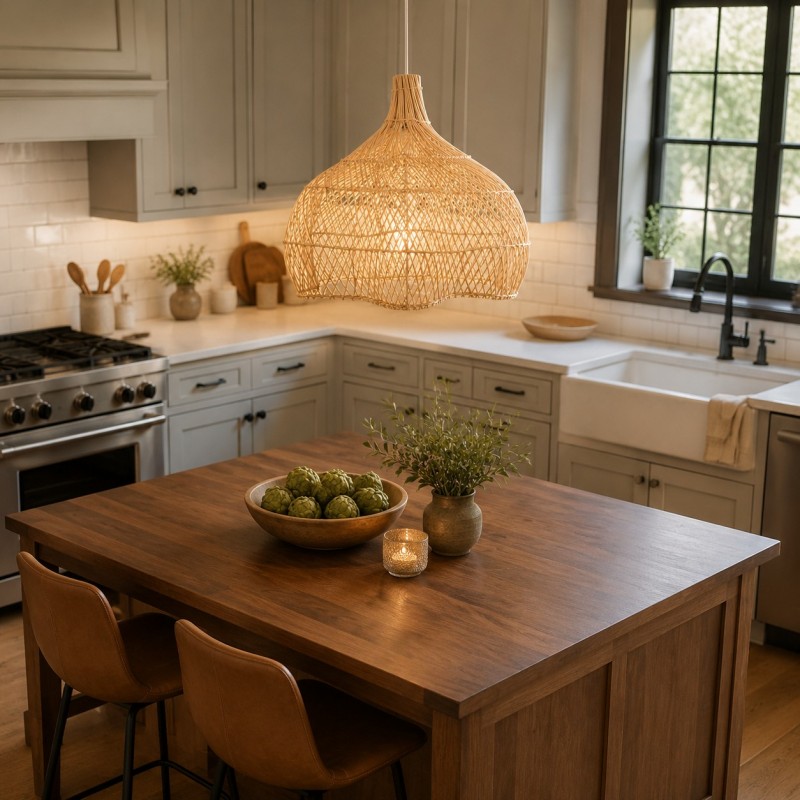 Janvi Rustic Farmhouse Style Rattan Novelty Pendant Light