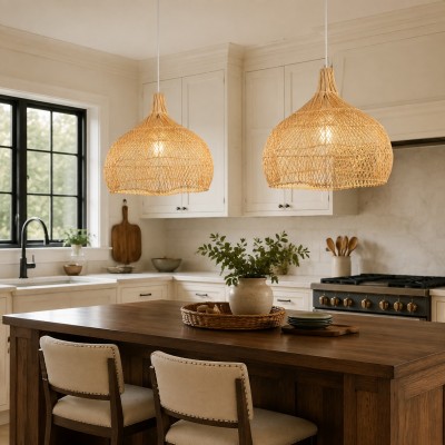 Janvi Rustic Farmhouse Style Rattan Novelty Pendant Light