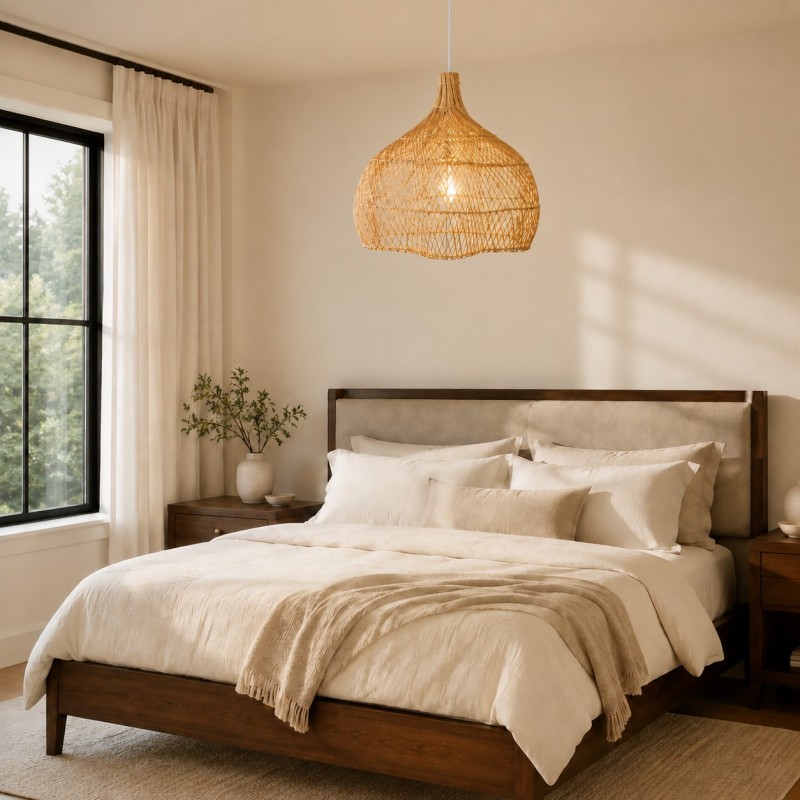 Janvi Rustic Farmhouse Style Rattan Novelty Pendant Light