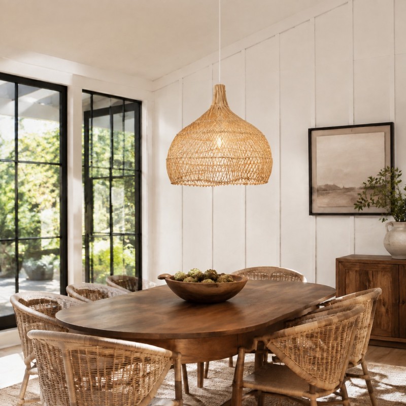 Janvi Rustic Farmhouse Style Rattan Novelty Pendant Light