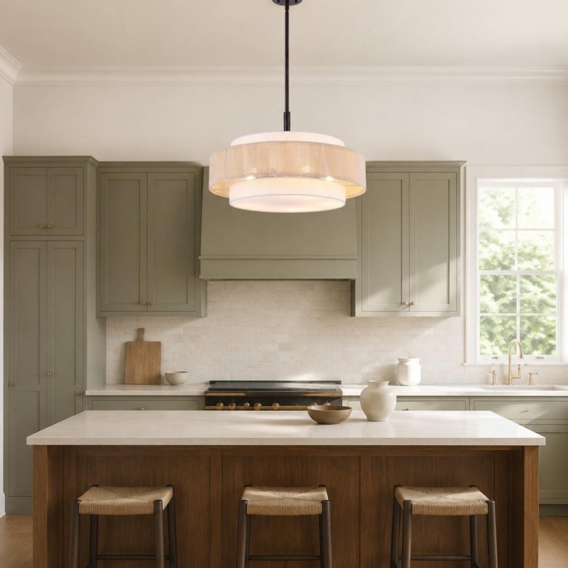 Tim Scandinavian Tiered Fabric Drum Chandelier
