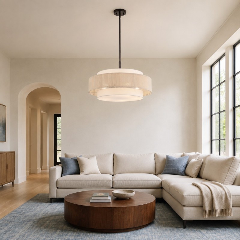 Tim Scandinavian Tiered Fabric Drum Chandelier