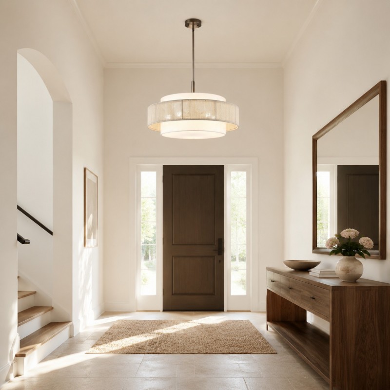Tim Scandinavian Tiered Fabric Drum Chandelier