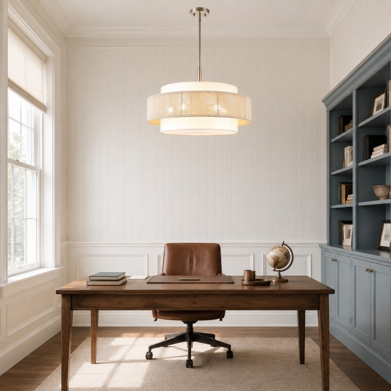 Tim Scandinavian Tiered Fabric Drum Chandelier