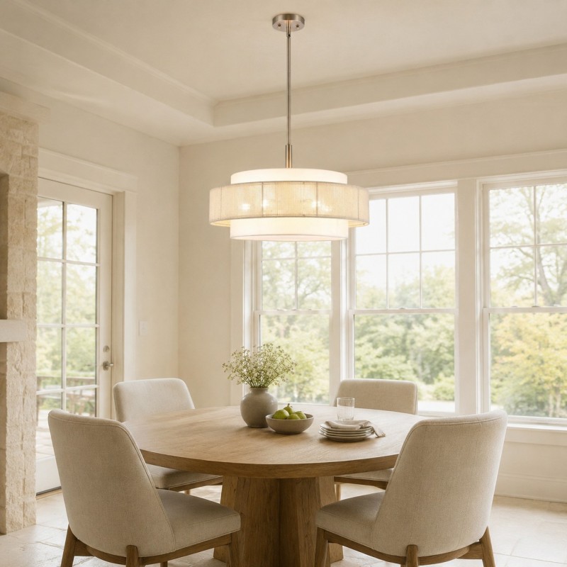 Tim Scandinavian Tiered Fabric Drum Chandelier