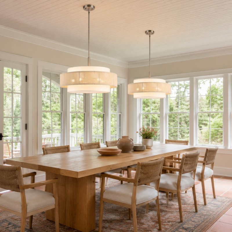 Tim Scandinavian Tiered Fabric Drum Chandelier