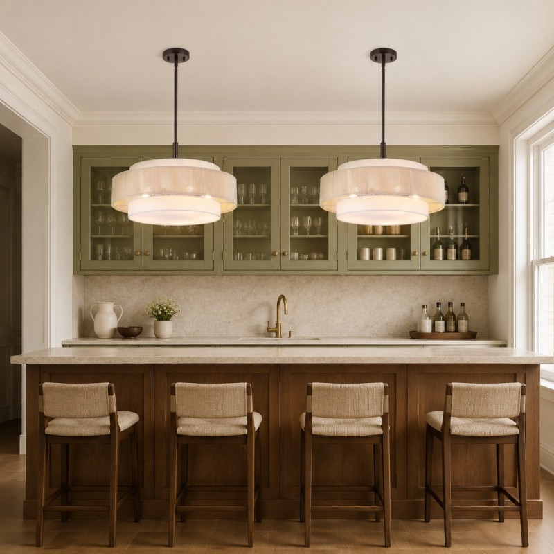 Tim Scandinavian Tiered Fabric Drum Chandelier