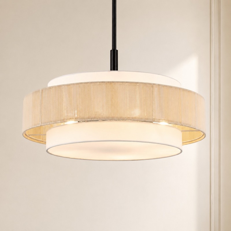 Tim Scandinavian Tiered Fabric Drum Chandelier