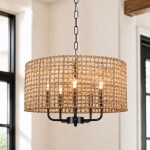 Arlo Bohemian 5 Light Natural Rattan Drum Chandelier