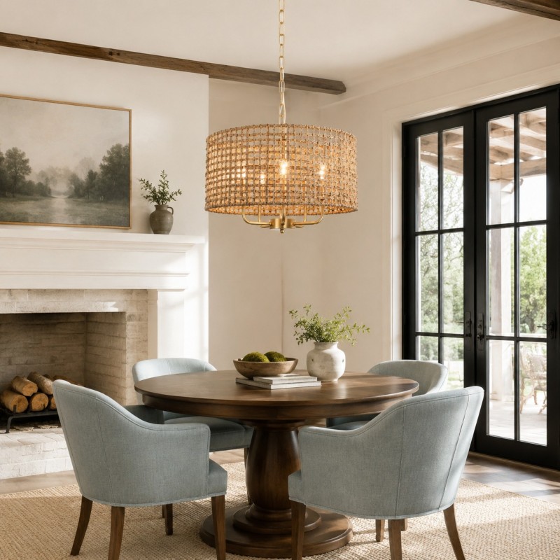 Arlo Bohemian 5 Light Natural Rattan Drum Chandelier