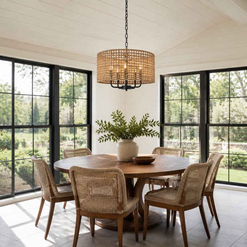 Arlo Bohemian 5 Light Natural Rattan Drum Chandelier