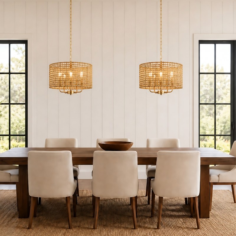 Arlo Bohemian 5 Light Natural Rattan Drum Chandelier