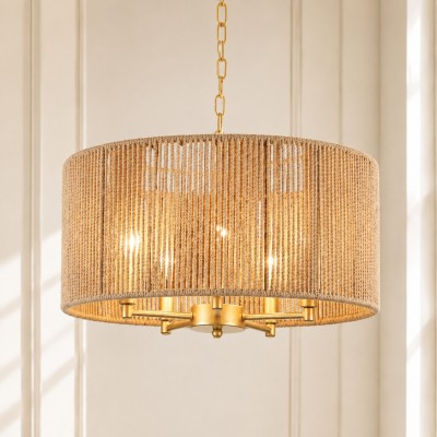 Haynes Rustic Rattan Dimmable Drum Pendant Light