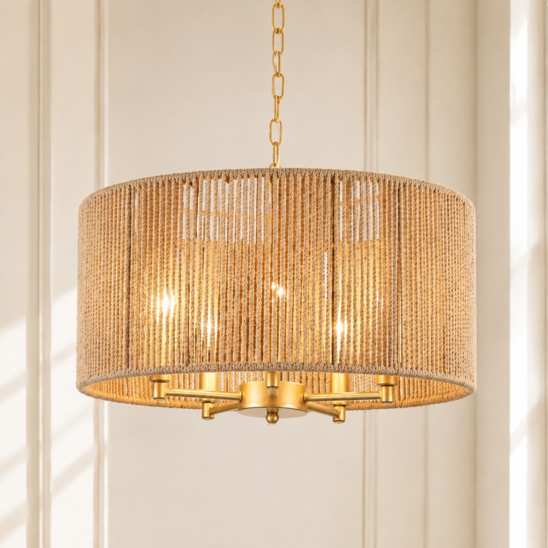 Haynes Rustic Rattan Dimmable Drum Pendant Light