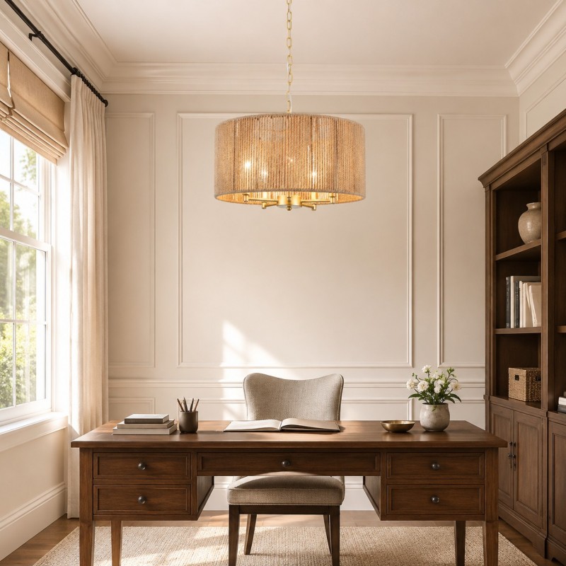 Haynes Rustic Rattan Dimmable Drum Pendant Light