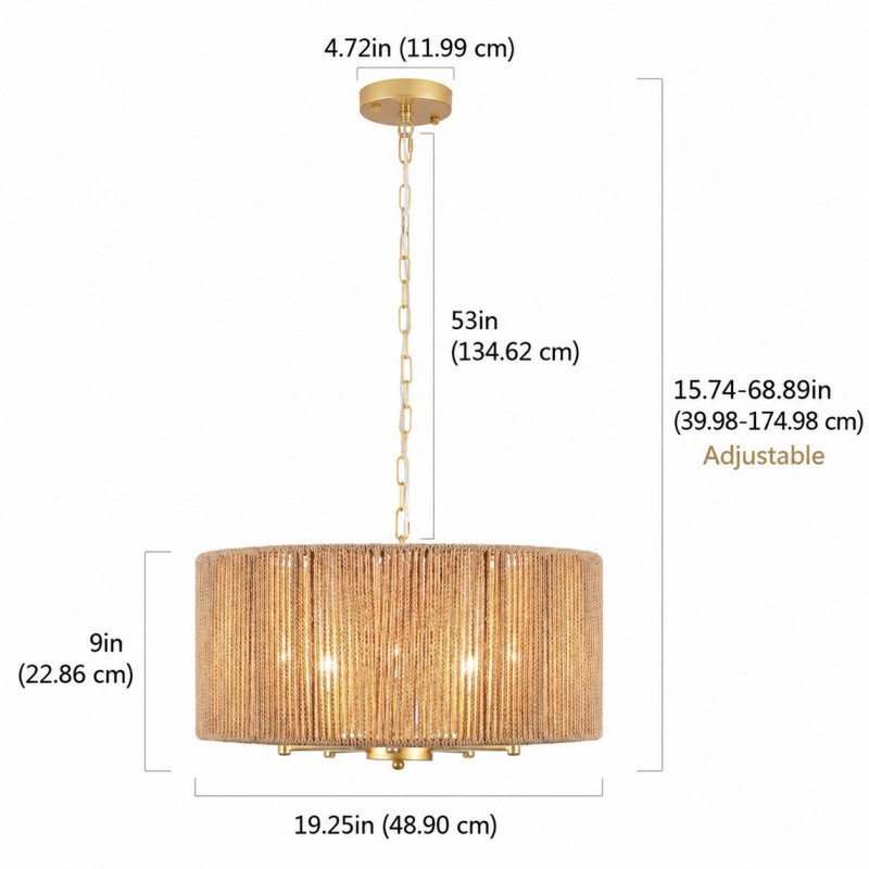 Haynes Rustic Rattan Dimmable Drum Pendant Light