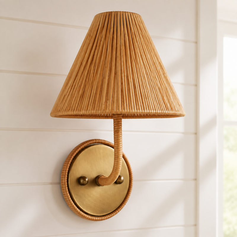Calmyn Natural Woven Rattan Cone Wall Sconce