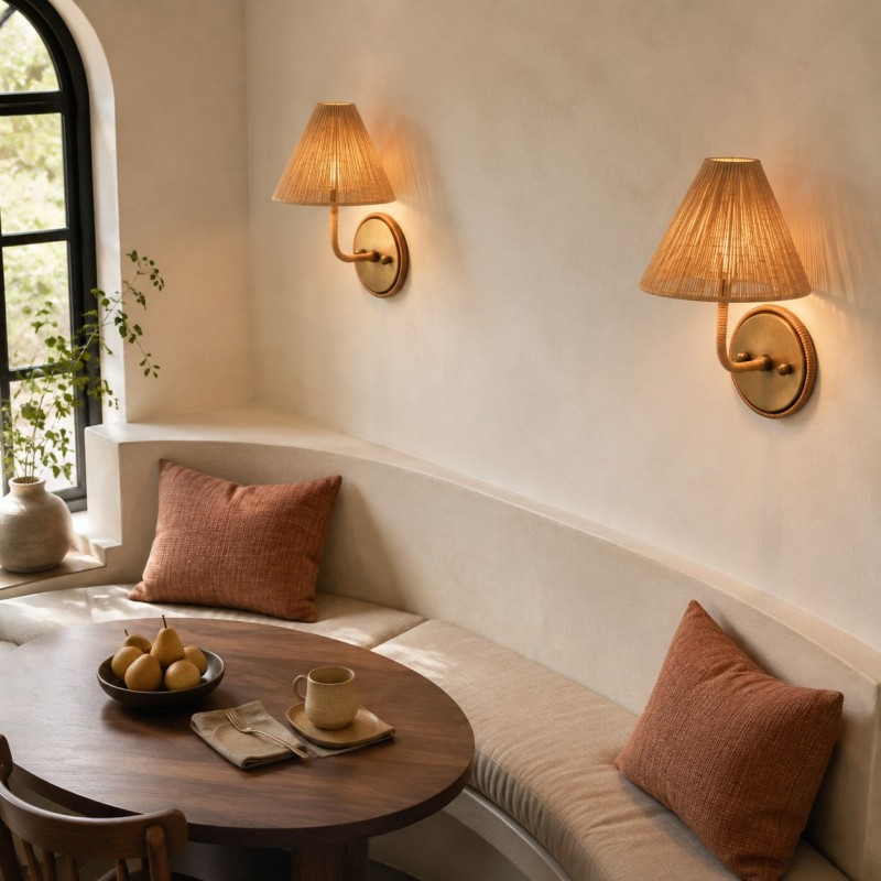 Calmyn Natural Woven Rattan Cone Wall Sconce