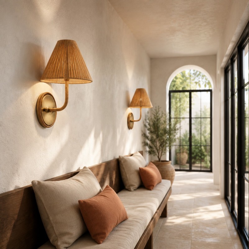 Calmyn Natural Woven Rattan Cone Wall Sconce