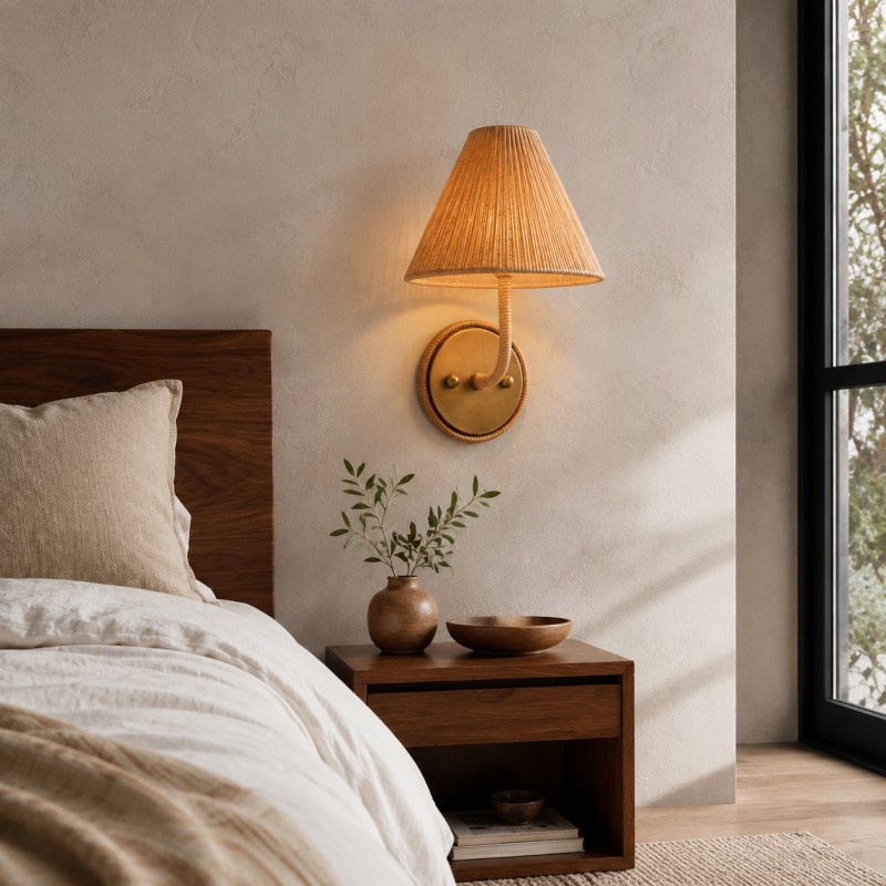 Calmyn Natural Woven Rattan Cone Wall Sconce