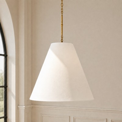 Felix Antique Brass-Finish White Fabric Cone Pendant Light