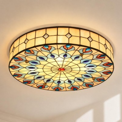 Eiridian Vintage Tiffany Stained Glass Flush Mount Ceiling Light