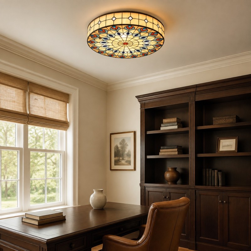Eiridian Vintage Tiffany Stained Glass Flush Mount Ceiling Light