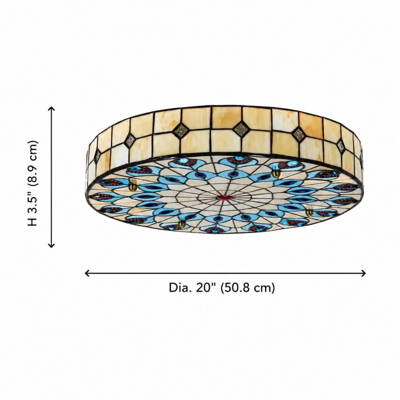 Eiridian Vintage Tiffany Stained Glass Flush Mount Ceiling Light