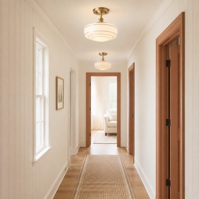Quinlix Mid-Century Modern Milk Striped Glass Ceiling Lamp