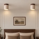 Hyrion Mini Wood And Stone Cylinder Travertine Ceiling Light
