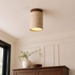 Hyrion Mini Wood And Stone Cylinder Travertine Ceiling Light