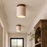 Hyrion Mini Wood And Stone Cylinder Travertine Ceiling Light
