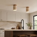 Hyrion Mini Wood And Stone Cylinder Travertine Ceiling Light