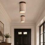 Hyrion Mini Wood And Stone Cylinder Travertine Ceiling Light
