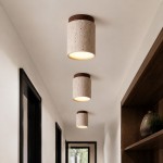 Hyrion Mini Wood And Stone Cylinder Travertine Ceiling Light