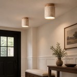 Hyrion Mini Wood And Stone Cylinder Travertine Ceiling Light
