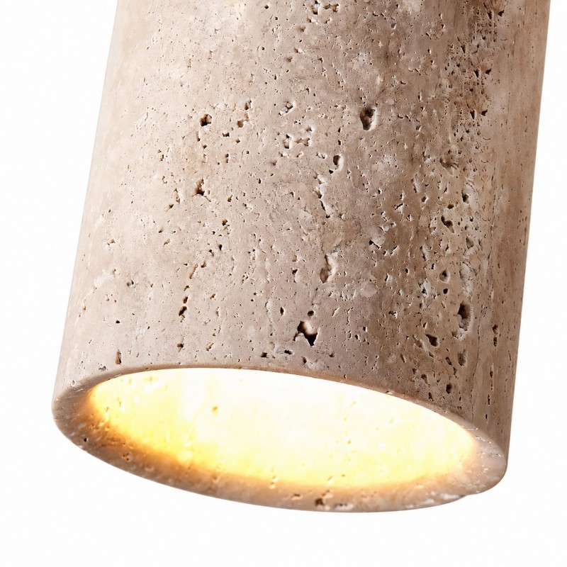 Hyrion Mini Wood And Stone Cylinder Travertine Ceiling Light