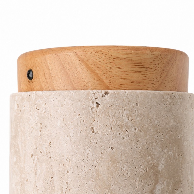 Hyrion Mini Wood And Stone Cylinder Travertine Ceiling Light