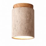 Hyrion Mini Wood And Stone Cylinder Travertine Ceiling Light