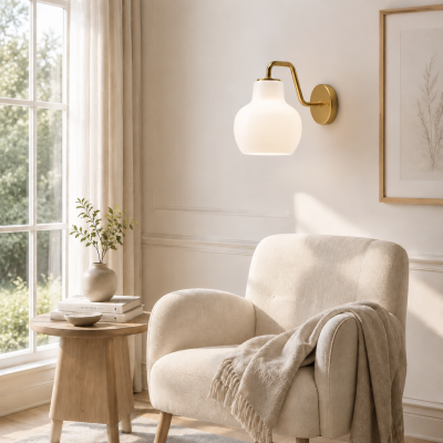 Aryahi Nordic Curved Brass Glass Wall Sconce